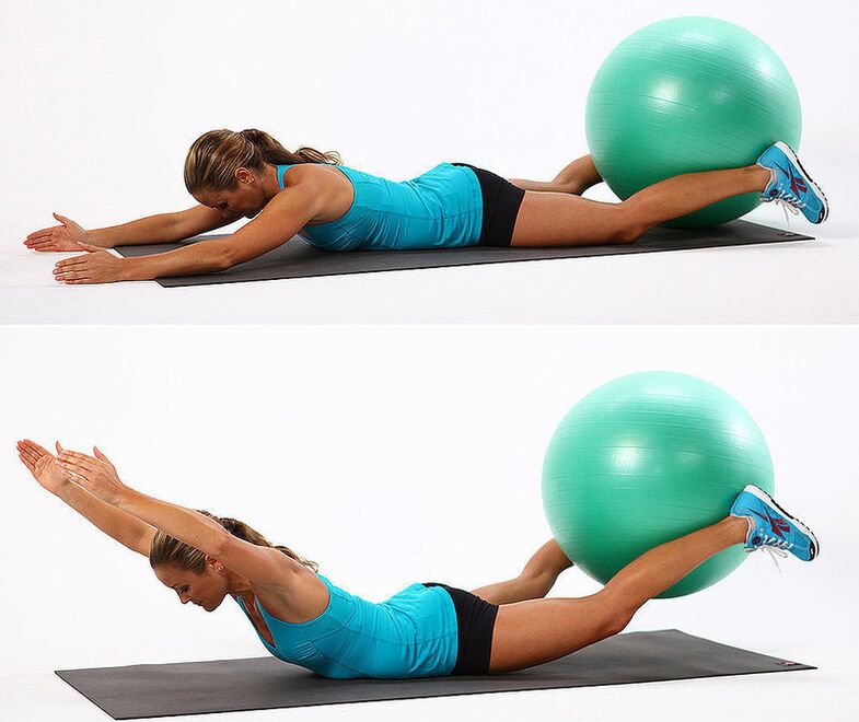Ball rowing exercise to burn fat in the hip and thigh area